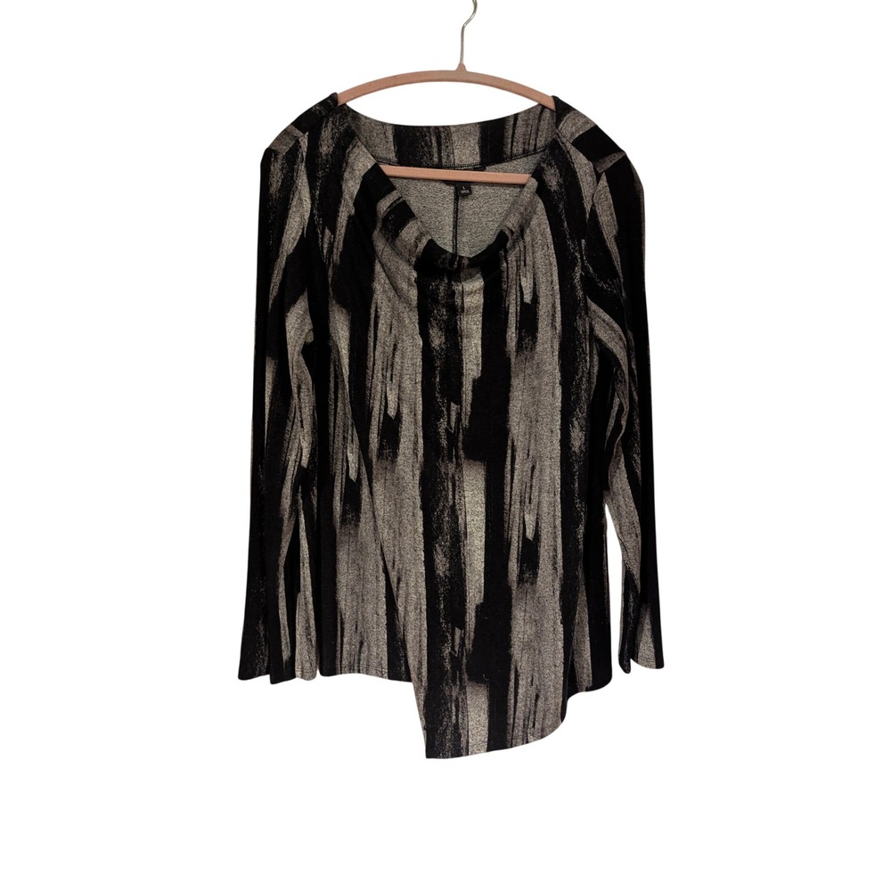 Simply Vera Vera Wang Top L Black Grey Abstract Brushstroke Cowl Neck Asymmetric